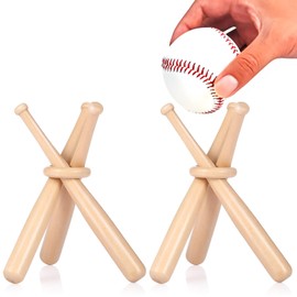 HAKONA Baseball Stand Set of 2 Wooden Sign Ball Stand Baseball Bat Display Stand Collection Holder for Baseball Gift Commemorative Ball
