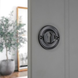 Infinity Decor Solid Brass Slimline Standard Door Lock Keyhole Cover Plate Escutcheon 42mm – Ideal for Front Exterior Doors (Matt Black)