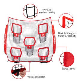 BaseGoal Football Replacement Net(NET ONLY),Heavy Duty Knotless for Football Throwing Training, Improve QB Throwing Accuracy (7Ft x7Ft, Red)
