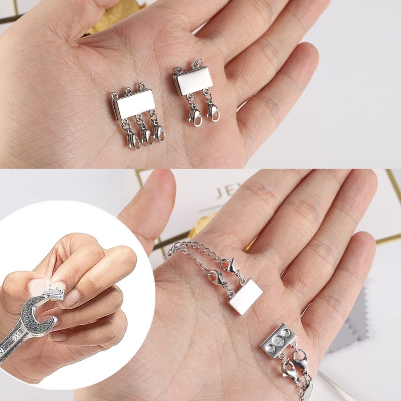 Magnetic Necklace Clasps, 2PCS 14 Whitegold Multi Magnetic Necklace Layering
