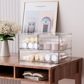 FBOTML Clear Stackable Storage Drawers, Acrylic Drawers Makeup Organizer For Vanity, Cosmetics, Bathroom, Desk Organization Storage Drawers（3 Drawers）
