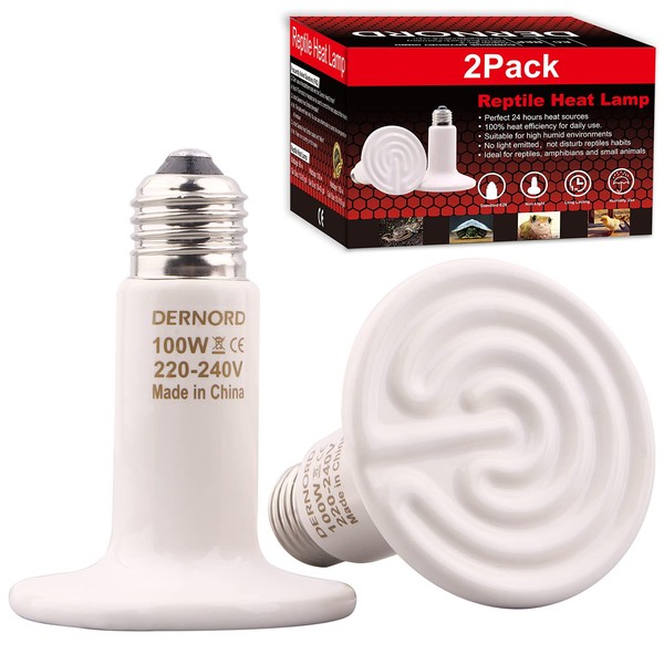 DERNORD Reptile Heat Lamp Terrarium 100 Watt Pack of 2