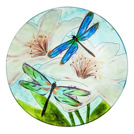 Evergreen Garden Resting Dragonfly Glass Bird Bath with Stand 16" x 16" x 2"
