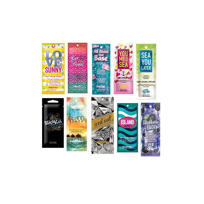 10 NEW ASSORTED INDOOR TANNING BED LOTION PACKETS SAMPLES PACKETTES