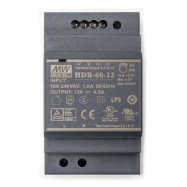 DynMach HDR-60-12 54W 12V 4.5A DIN Rail Power Supply - Versatile 12V Solution, See HDR-60 Series for Other Voltages, Flexible Multi-Voltage Systems