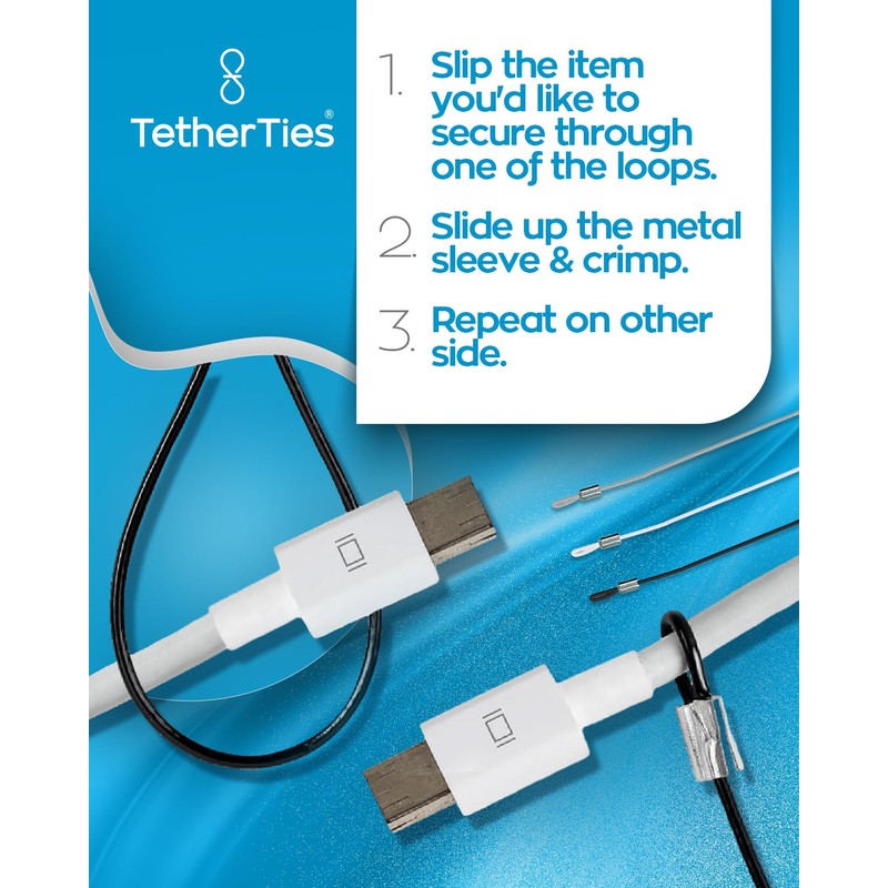 TetherTies Coils 5 Pack - Extendable, Expandable, Retractable Cable Tethers,