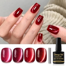 Shining She Rot UV Nagellack Jelly Magnet CatEye, 4 Farben Burgund Rot Kirschrot Glitzer Kristalle Cat Eye Gel, Soak-Off Set f√ºr Nagelkunst Manik√ºre Salon, 8ML
