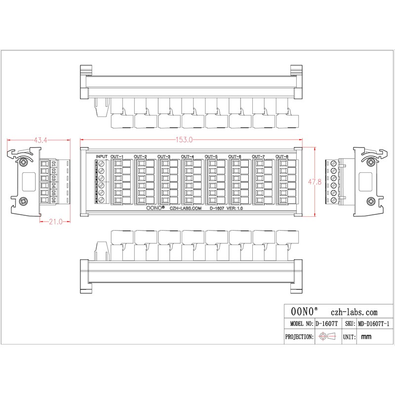 DIN Rail Mount 10A/300V Pluggable Screw Terminal Block Distribution Module