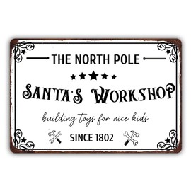 The North Pole Santas Workshop Metal Sign Vintage Home Christmas Wall Decor Plaque 8x12 inch