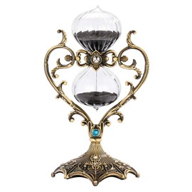 SuLiao 60 Minute Hourglass Sand Timer, Vintage Engraved Brass Black Sand Clock, Unique Rotating Sand Watch 60 Min, Antique Large 1 Hour Glass Metal Sandglass for Home, Desk, Office Decor