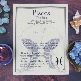 Pisces Zodiac Sign Poster 8.5 x 11" Parchment Print Page Star Sign Astrology