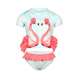 Penelope Mack Toddler Girls Flamingo 3D Ruffle Rashguard 2 Piece UV 3T GA1