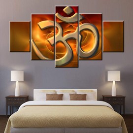 Home Decorations for Living Room Golden Aum Paintings Brahman in Hinduism Wall Art Contemporary Artwork 5 Panel Prints on Canvas Om Symbol Pictures Giclee Framed Stretched Ready to Hang(60''Wx32''H)