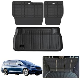 MJBYMAT Cargo Liner for 2017-2024 2025 Chrysler Pacifica with Backrest Mat,TPE All Weather Protection Trunk Mat with Velcro Rear Seats Backrest