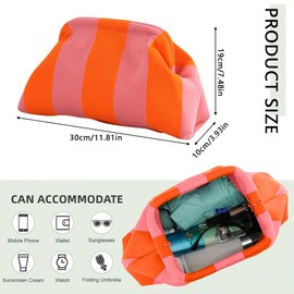 XFSRG Women's Striped Large Beach Bag, Knitted Bag, Fashionable Design, Suitable for Everyday Use, Dating, Travel, pink