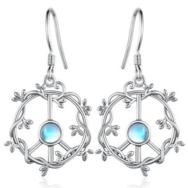 Peace Sign Earrings 925 Sterling Silver Peace Hippie Earrings Moonstone Peace Sign Earrings for Women