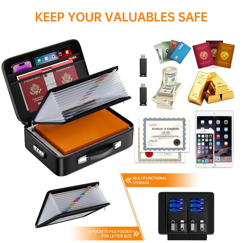 BALAPERI Fireproof File Organizer with Fireproof Zipper,Fireproof Document Box Hard