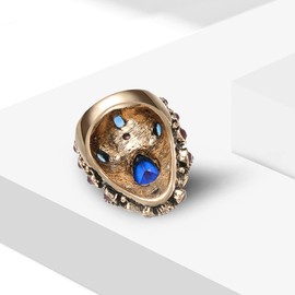 THJEW Womens Big Exaggerated Multi-Stone Crystal Stone Sapphire Turkey Ring,14K Gold Retro Vintage Antique Large Cocktail Anniversary Wedding Engagement Party Punk Heart Shape Sapphire Gemstone Thumb Index Full Finger Turkish Chunky Signet Ring Jewelry (