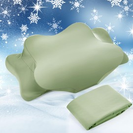 Hahafelt Cooling Cervical Neck Pillowcase Cover (Only Pillow Case) Ergonomic Pillowcase with Zipper for Hot Sleepers Pillow Cover for Side Back Sleepers Night Sweats(Saga Green,Queen Size)