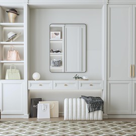 32×32 Black Bathroom Mirror, Rectangular Bathroom Vanity Mirror for Wall with Rounded Corners & Aluminum Alloy Frame, Tempered-Glass, Modern, Farmhouse, Horizontal/Vertical, Entryway, Bedroom