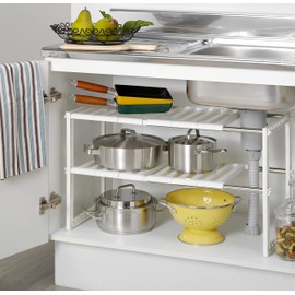 PURUS LIVING Under Sink Organizer 2-Tier Expandable Shelf Kitchen Bathroom Cabinet Multi-purose Storage Standing Rack, White