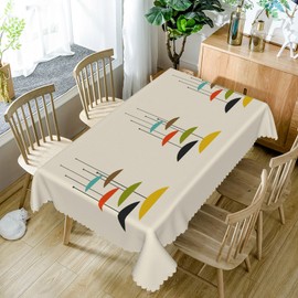 SIEDYCV Colourful Modern Geometric Tablecloth, 54x78 Inch Mid Century Cute Abstract Retro Chandelier Sketch Fabric Rectangle Beige Table Cloth,Table Cover for Kitchen Dining Picnic Home Party Decor