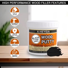 Black Wood Filler Putty Repair Kit - 17.63 Ounce, Paintable, Sandable, Restore Wood Cracks and Holes on Furniture, Hardwood Floor, Door, Cabinet