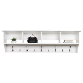 Prepac 60" Contemporary Wall Mounted Coat Rack, Coat Hooks Wall Mount with 4 Shelves, Ideal for Hallway or Entryway Storage Solution, 11.5"D x 60"W x 16.5"H, White