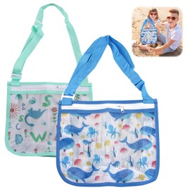 Darryy Strandtasche Strandspielzeug Tasche, 2 Stück Sandspielzeug Netztasche, Tasche für Sandspielzeug, Netztasche mit Reißverschluss und Verstellbaren Schultergurten zum Spielen am Strand