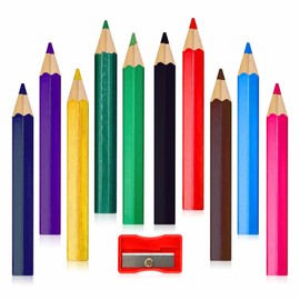 G4GADGET 10 Chunky Colouring Pencils with Sharpener - Kids & Adults Art Set, Pre-Sharpened Triangle Pencils for Easy Grip, Ideal for School, Home, Party Favours, and Gifts