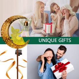 Homight Solar Metal Angel Stake Grave Decorations for Cemetery Perfect as Angel Remembrance & Sympathy cemetary Grave Decorations Gifts for Pets and Lost Love Ones (Moon Stake)