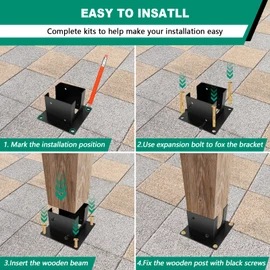 VoTwoofv Post Anchor Base,Concrete Wood Fence Post Base for 4" x 4"(Actual:3.5" x 3.5") Lumber,Pergola Floor brakcets for Deck Post,Fence Post,Porchs Post W/Hardware (8Pack)…