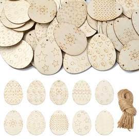KitBeads 100Pcs Random Easter Egg Wooden Cutouts Unfinished Egg Wood Hanging Ornament Blank Oval Wooden Cutouts for Crafts DIY Painting Home Decor