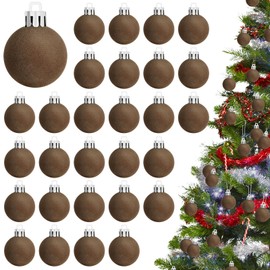 36 PCS Brown Velvet Christmas Balls Ornaments Mini Christmas Balls Christmas Tree Decorations 1.18 Inch Flocked Christmas Hanging Balls for Xmas Hanging Ornaments Party Family Gathering (Brown)