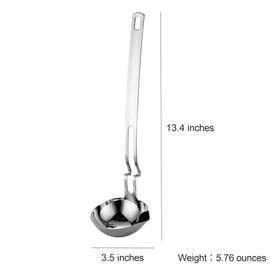 Stainless Steel 316 Oil Separator Soup Ladle - 13.4" Long Handle Gravy Fat Separator Skimmer Spoon, Pot-Side Hanging - Cooking Fat Strainer and Hot Pot Oil Filter for Efficient Grease Removal