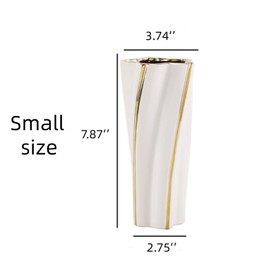 YUSHUIHOME White and Gold Vase, Ceramic Gold Vase Home Decor,Pentagon White Gold Vase Living Room Center Decor Nordic Modern for Living Room, TV Cabinet, Office, Templer, Flower Store (Small)