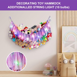 DingGreat Boho Macrame Stuffed Toy Hammock, Cuddly Toy Storage Net, Girls' Room, Children's Room Toy Organiser for Plush Toys, Innovative Gift Packaging (Includes Fairy Lights)