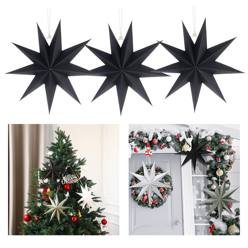 Sunbeauty Paper Star Decorations, Set of 3, Foldable Stars, Christmas