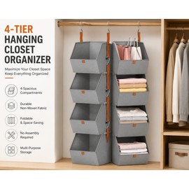2-Pack 4-Tier Hanging Closet Organizer Shelves, Foldable Non-Woven Fabric Wardrobe Storage for Clothes, Handbags & Accessories