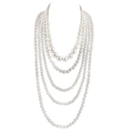 Beetoo - abalorio blancas de múltiples capas, collares de perlas largas para mujer de los años 20, imitación de moda de perlas sintéticas, collar largo, collar de joyería clásico, 45cm/17.7inch,