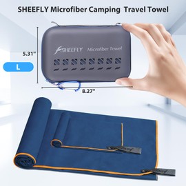 SHEEFLY Microfibre Travel Quick Dry Towel,Ultra Compact Soft Lightweight Gym Towel for Beach Sports Swimming Gym Yoga Camping Hiking (L:152cm*76cm+30cm*60cm-Navy Blue)