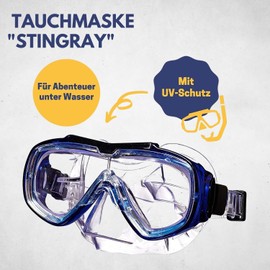 Best Sporting Stingray Diving Mask, Swimming Goggles with UV Protection, Salt Water Resistant Headband, Blue Colour, High-Quality Snorkel Goggles, Diving Goggles