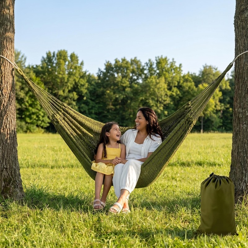 Mayan Handwoven Hammock, 2 Person, 500 lb, Cotton Nylon Rope