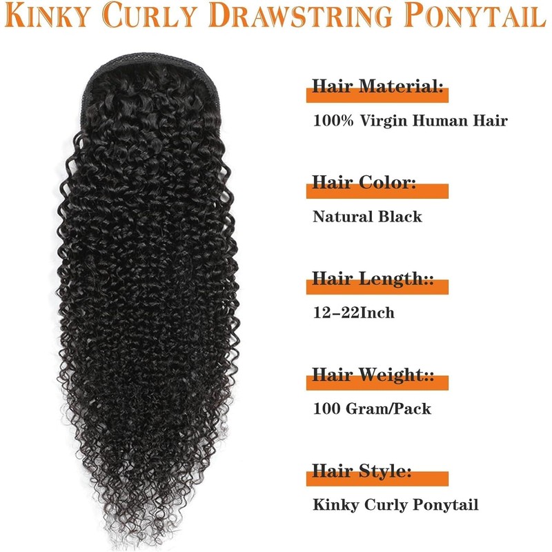 Datanala Kinky Curly Ponytail Extensions Human Hair Drawstring Ponytail Extension