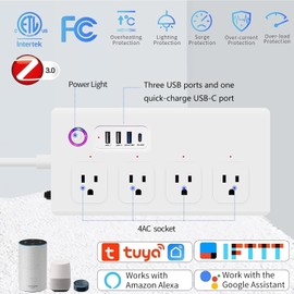 ZigBee Power Strips Surge Protector, USB C Power Strip 20W, Tuya/Smart Life APP/Timer, 4 Individually Controlled Outlets, Compatible with Alexa Google Home Phillilps HUE, Need ZigBee Gateway Hub