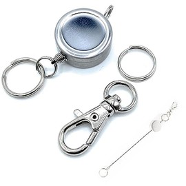 Craft Parts Shop Reel Key Chain Reel Strap with Double Ring Key Chain Strong Durable Wire Stretchable, Silver