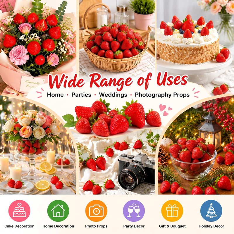 BlackQuill 40Pcs Plastic Strawberry Fake Fruit Set Artificial strawberries