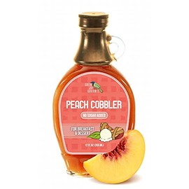 Green Jay Gourmet No Sugar Added Peach Cobbler Syrup - Low Sugar Breakfast Syrup with Fresh Peaches & Lemon Juice - All-Natural, Non-GMO Pancake Syrup, Waffle Syrup & Dessert Syrup - 12 Ounce