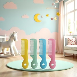Tustao Pack Of 4 Round Tip Bristles Baby Cute Comb Baby Grooming For Sensitive Scalp Skin, for Nursery Newborn Infant Girl Boy Kids Comb Baby