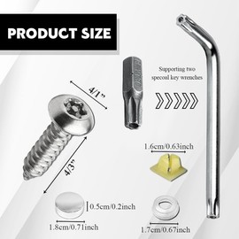 Rebvugr 4Sets Black Anti-Theft License Plate Screws Kit, License Plate Bolt, Stainless Steel Rustproof Security Bolt Fastener, M6 (1/4") Tamper Proof Car Tag Screw for Car Frame Mounting (Silver)